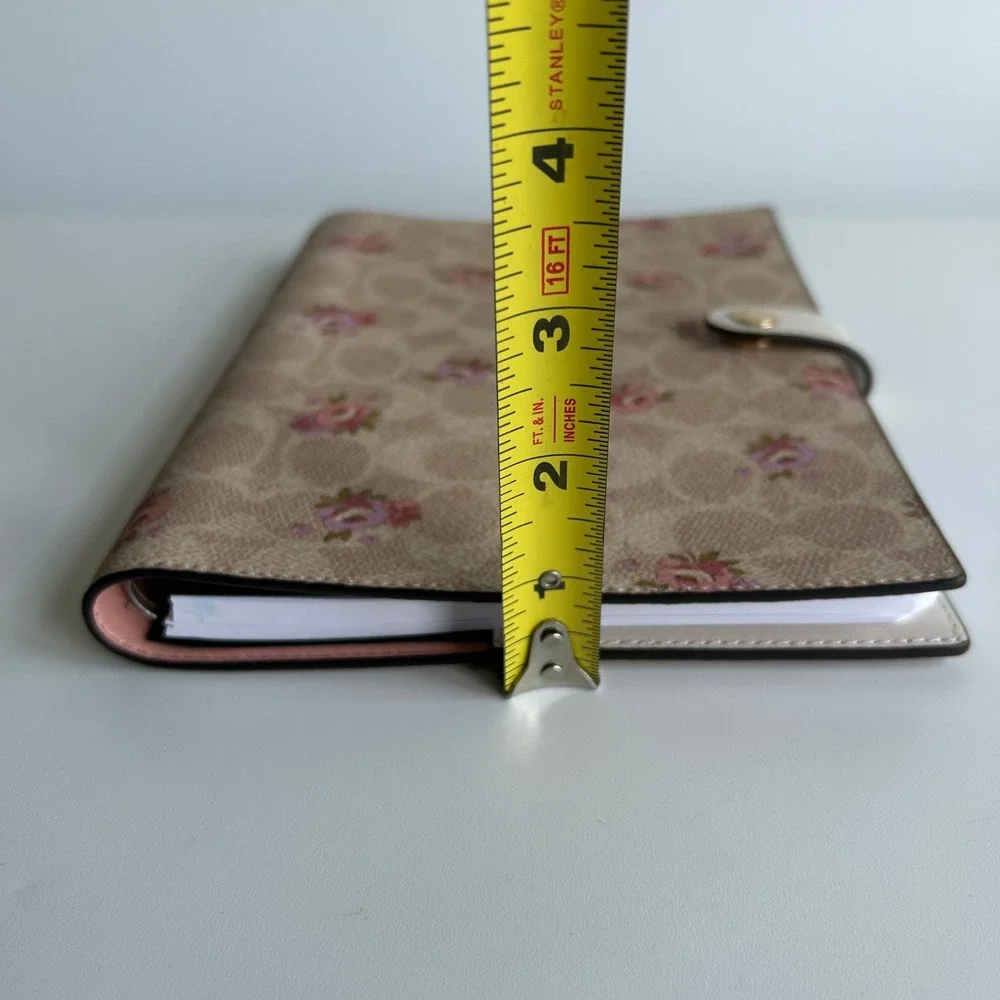 Coach Notebook Signature Canvas Floral Print Khaki Pink Leather Cover CA058